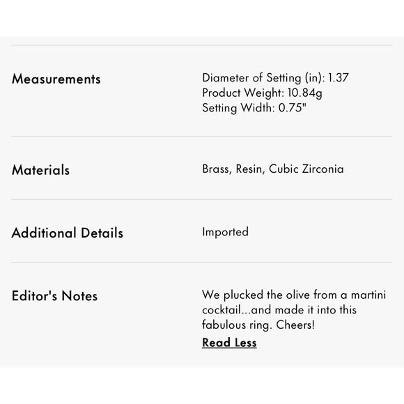 Kate Spade NEW size 7 ring - Martini Olive - shaken or stirred - Picture 7 of 8